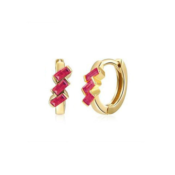 Retro Geometric U Shaped Rectangular Zircon Earrings For Women Silver Needle And Copper Electroplated Multicolor Ear Buckle Earrings