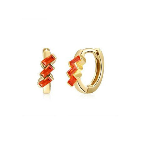 Retro Geometric U Shaped Rectangular Zircon Earrings For Women Silver Needle And Copper Electroplated Multicolor Ear Buckle Earrings