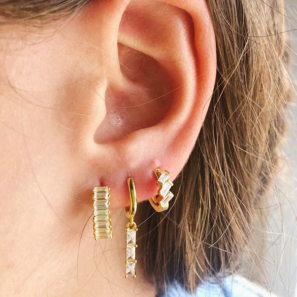 Retro Geometric U Shaped Rectangular Zircon Earrings For Women Silver Needle And Copper Electroplated Multicolor Ear Buckle Earrings