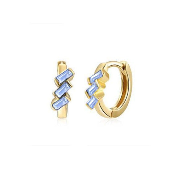 Retro Geometric U Shaped Rectangular Zircon Earrings For Women Silver Needle And Copper Electroplated Multicolor Ear Buckle Earrings