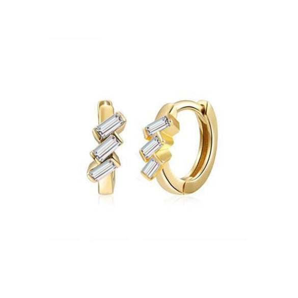 Retro Geometric U Shaped Rectangular Zircon Earrings For Women Silver Needle And Copper Electroplated Multicolor Ear Buckle Earrings