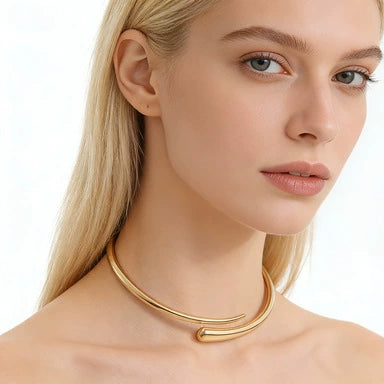 Retro Geometric Zinc Alloy Choker Necklace With Side Chain Metal Buckle And Water Drop Pendant Unisex Punk Jewelry