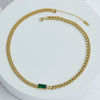 Retro Geometric Zircon Necklace With Asymmetric Pendant And Textured Titanium Steel Chain Electroplated Fashion Jewelry