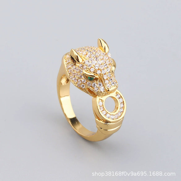 Retro Gold Plated Copper Leopard Bracelet And Ring Jewelry Set With Electroplated Animal Zodiac Design For Men And Women