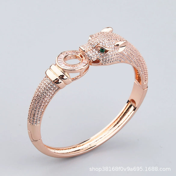 Retro Gold Plated Copper Leopard Bracelet And Ring Jewelry Set With Electroplated Animal Zodiac Design For Men And Women