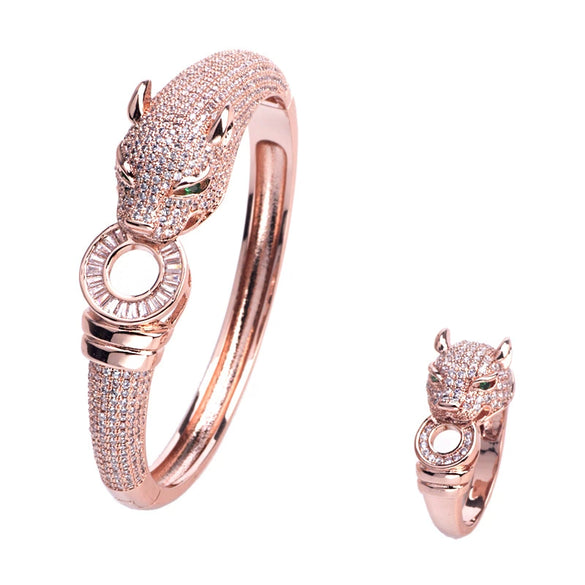 Retro Gold Plated Copper Leopard Bracelet And Ring Jewelry Set With Electroplated Animal Zodiac Design For Men And Women