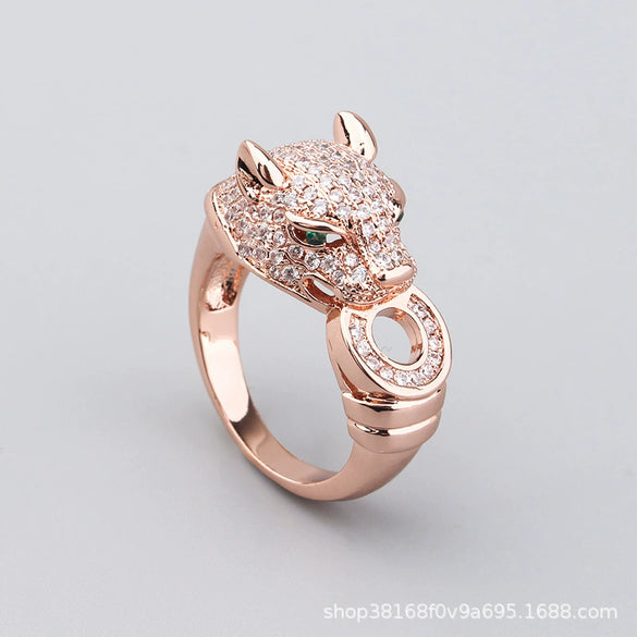 Retro Gold Plated Copper Leopard Bracelet And Ring Jewelry Set With Electroplated Animal Zodiac Design For Men And Women