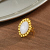 Retro Gold Plated Stainless Steel Oval Ring For Women With Acrylic Inlay And Geometric Design