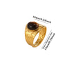 Retro Gold Plated Stainless Steel Stackable Ring With Wide Hammered Geometric Face And Natural Stone Accent For Women