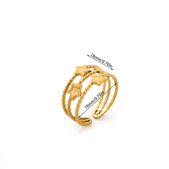 Retro Gold Plated Stainless Steel Wave Open Ring With Star Moon And Opal Details For Women