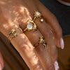 Retro Gold Plated Stainless Steel Wave Open Ring With Star Moon And Opal Details For Women