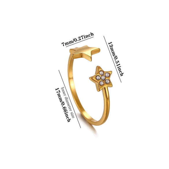Retro Gold Plated Stainless Steel Wave Open Ring With Star Moon And Opal Details For Women