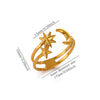 Retro Gold Plated Stainless Steel Wave Open Ring With Star Moon And Opal Details For Women