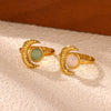 Retro Gold Plated Stainless Steel Wave Open Ring With Star Moon And Opal Details For Women