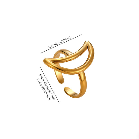 Retro Gold Plated Stainless Steel Wave Open Ring With Star Moon And Opal Details For Women