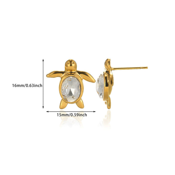 Retro Gold Plated Turtle Earrings Copper Animal Design Set With Diamonds Unisex