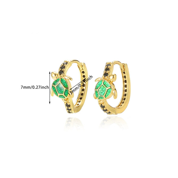 Retro Gold Plated Turtle Earrings Copper Animal Design Set With Diamonds Unisex