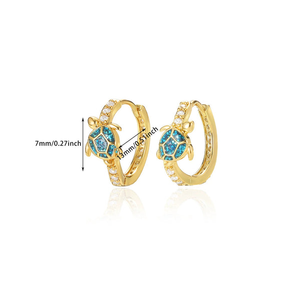 Retro Gold Plated Turtle Earrings Copper Animal Design Set With Diamonds Unisex