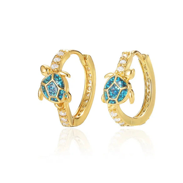 Retro Gold Plated Turtle Earrings Copper Animal Design Set With Diamonds Unisex