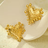 Retro Gold Stainless Steel Earrings With Love Hammer Pattern And Electroplating For Women
