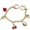 Retro Gold Tone Alloy Anklet With Cherry Heart Butterfly And Palm Tree Charms Geometric Oilbased Resin Inlay And Secure Clasp Unisex Jewelry