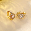 Retro Gold Tone Copper Geometric Heart Inlaid Earrings Fashion Metal Women's Individually Packaged Jewelry