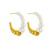 Retro Gold White Ball Geometric Titanium Steel Beaded Earrings And Ring With Electroplating For Unisex Fashion Accessories