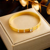 Retro Goldplated Polished Stainless Steel Love Sugar Cube Emerald Women's Jewelry Bracelet