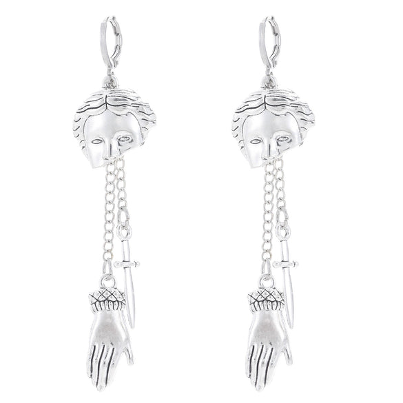 Retro Gothic Creative Palm Mask Dagger Earrings For Women Alloy Geometric Pattern Electroplated