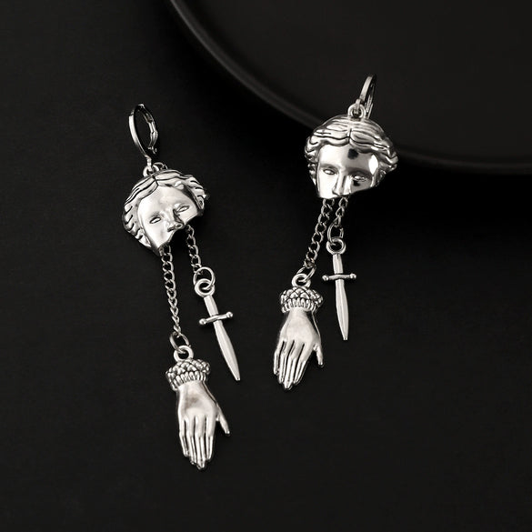 Retro Gothic Creative Palm Mask Dagger Earrings For Women Alloy Geometric Pattern Electroplated