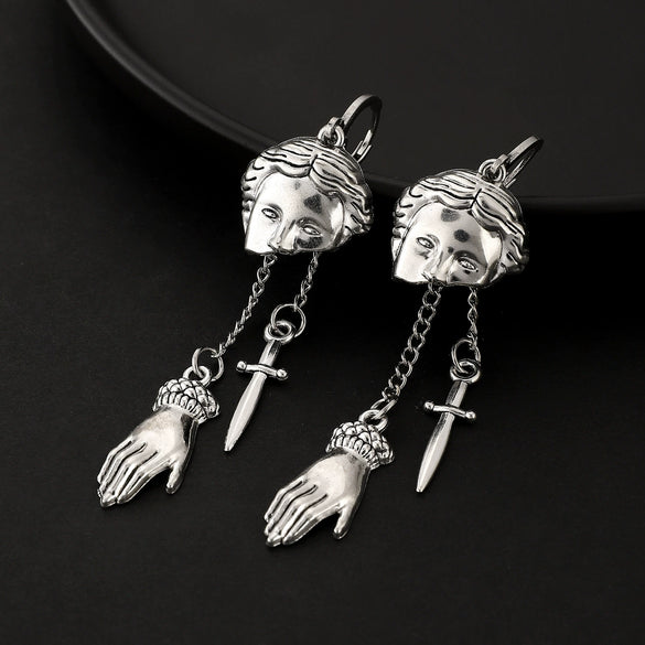 Retro Gothic Creative Palm Mask Dagger Earrings For Women Alloy Geometric Pattern Electroplated