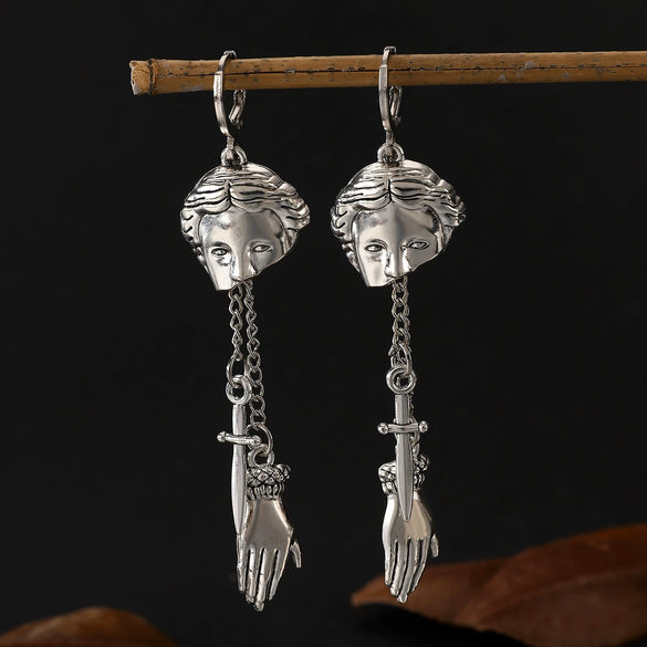 Retro Gothic Punk Figure Hand Mask Cross Dagger Earrings For Women Alloy Electroplated