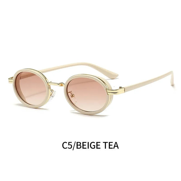 Retro Gradient Color Solid Color Leopard Pc Oval Frame Full Frame Women'S Sunglasses