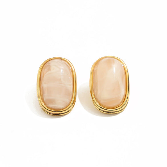 Retro Gradient Resin Gemstone Geometric Square Stud Earrings With Gold Plated Stainless Steel Posts