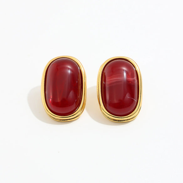 Retro Gradient Resin Gemstone Geometric Square Stud Earrings With Gold Plated Stainless Steel Posts