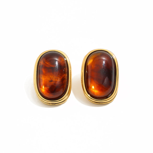 Retro Gradient Resin Gemstone Geometric Square Stud Earrings With Gold Plated Stainless Steel Posts