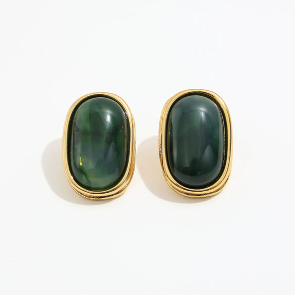 Retro Gradient Resin Gemstone Geometric Square Stud Earrings With Gold Plated Stainless Steel Posts