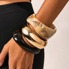 Retro Gradient Resin Wide Round Bracelet With Layered Metal Details And Geometric Polished Design