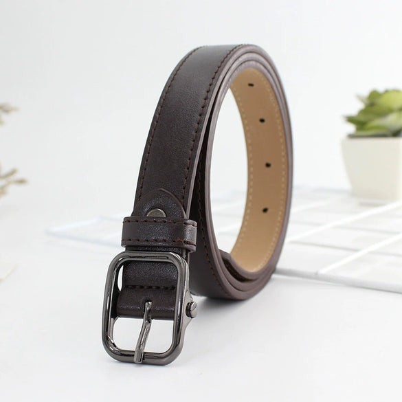 Retro Gun Black Alloy Buckle Faux Leather Fashion Belt For Women All Match Thin Jeans Style