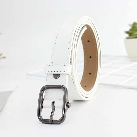 Retro Gun Black Alloy Buckle Faux Leather Fashion Belt For Women All Match Thin Jeans Style