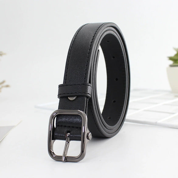Retro Gun Black Alloy Buckle Faux Leather Fashion Belt For Women All Match Thin Jeans Style