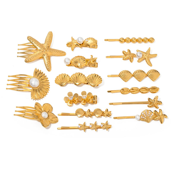 Retro Hairpin Stainless Steel Starfish Pattern Electroplated For Women