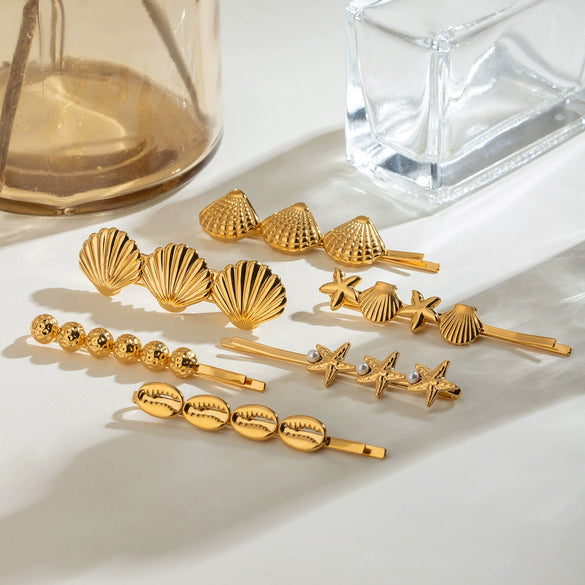 Retro Hairpin Stainless Steel Starfish Pattern Electroplated For Women