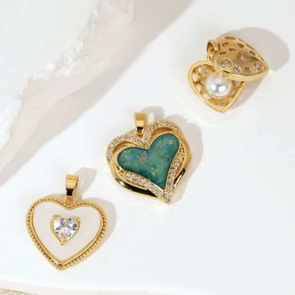 Retro Halfembellished Love Heart Shape Copper Electroplated Pendant Necklace For Women