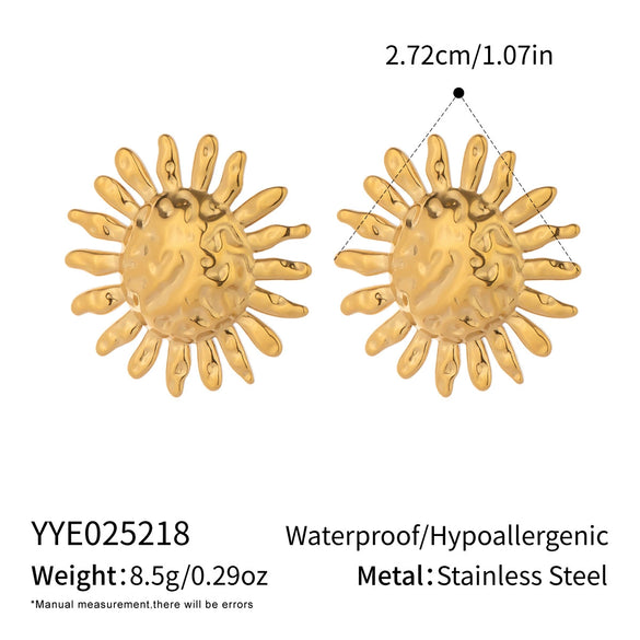Retro Hammered Geometric Stainless Steel Stud Earrings And Ring For Girls With Electroplating High End Jewelry Accessories