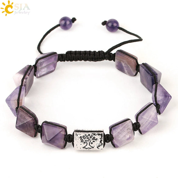 Retro Hand Woven Natural Crystal Bracelet With Tapered Tree Of Life Pendant Colorful Stone Bracelet For Women And Unisex