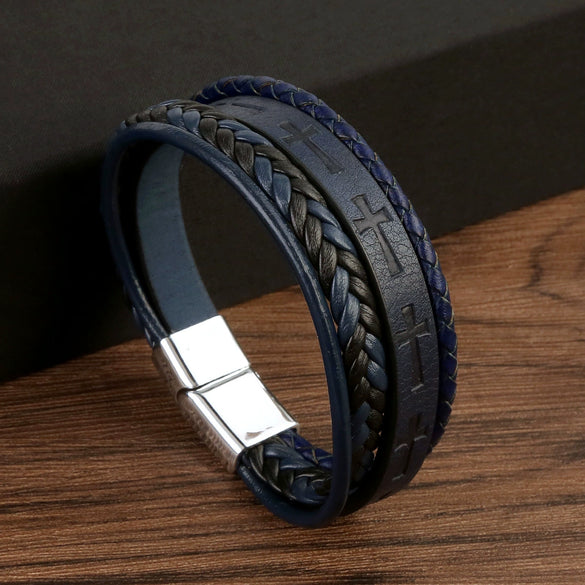 Retro Handmade Leather Braided Bracelets With Alloy Buckle And Electroplating For Men And Women