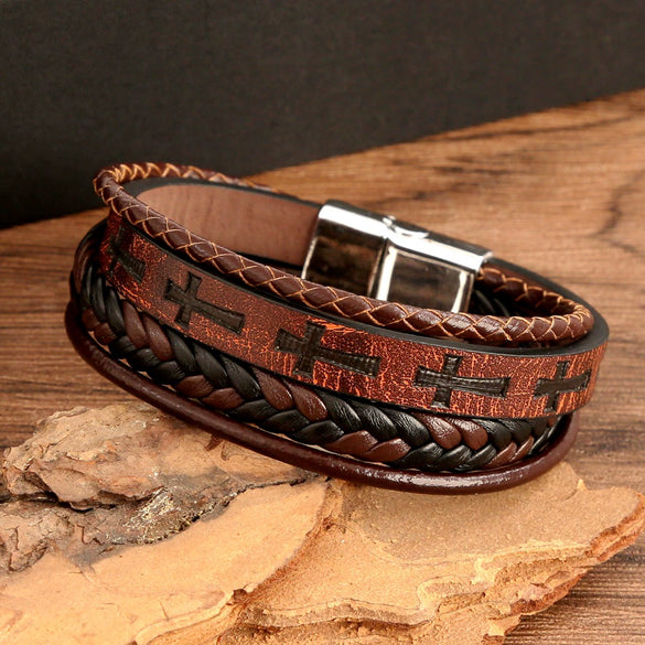Retro Handmade Leather Braided Bracelets With Alloy Buckle And Electroplating For Men And Women