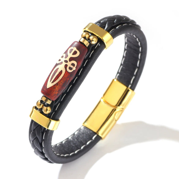 Retro Handwoven Alloy Leather Bracelet With Letters Numbers Text Electroplating For Men And Women