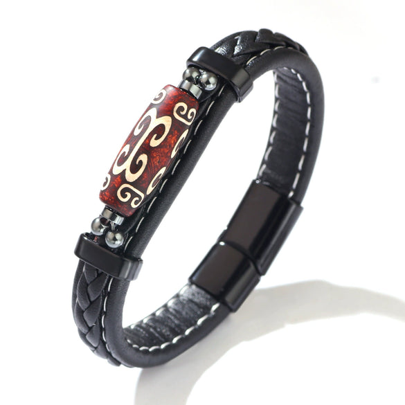Retro Handwoven Alloy Leather Bracelet With Letters Numbers Text Electroplating For Men And Women